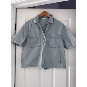 Ranch + Delaney Striped Cotton Boxy Short Sleeve Button Shirt Women's Normcore